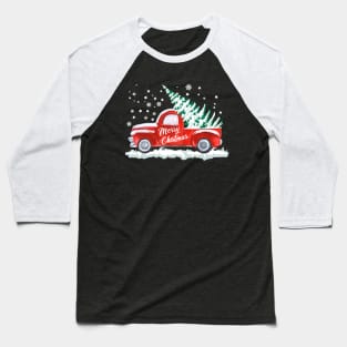 Merry Christmas Retro Vintage Red Truck Baseball T-Shirt